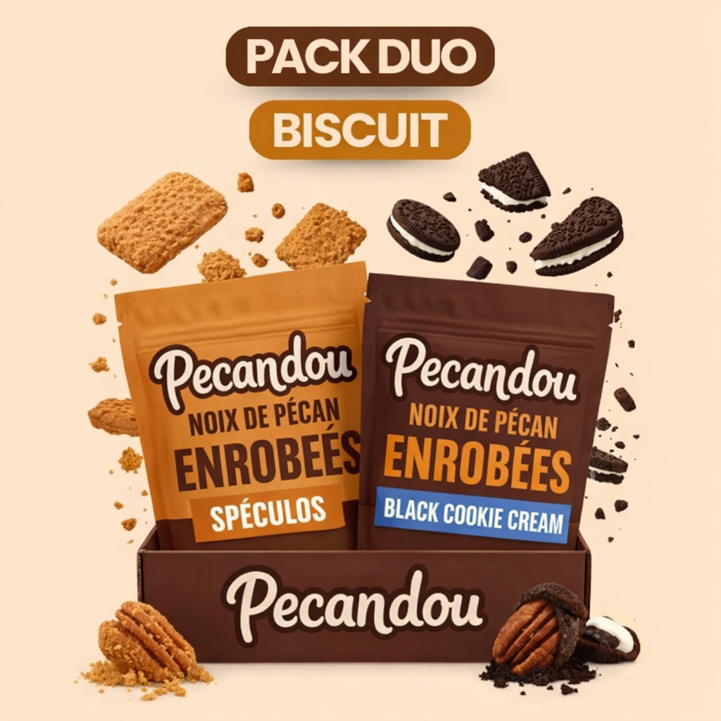 Pack 200g Duo Biscuit - Duo de Noix de Pécan Enrobée au Spéculos et Cookie cream | Pecandou